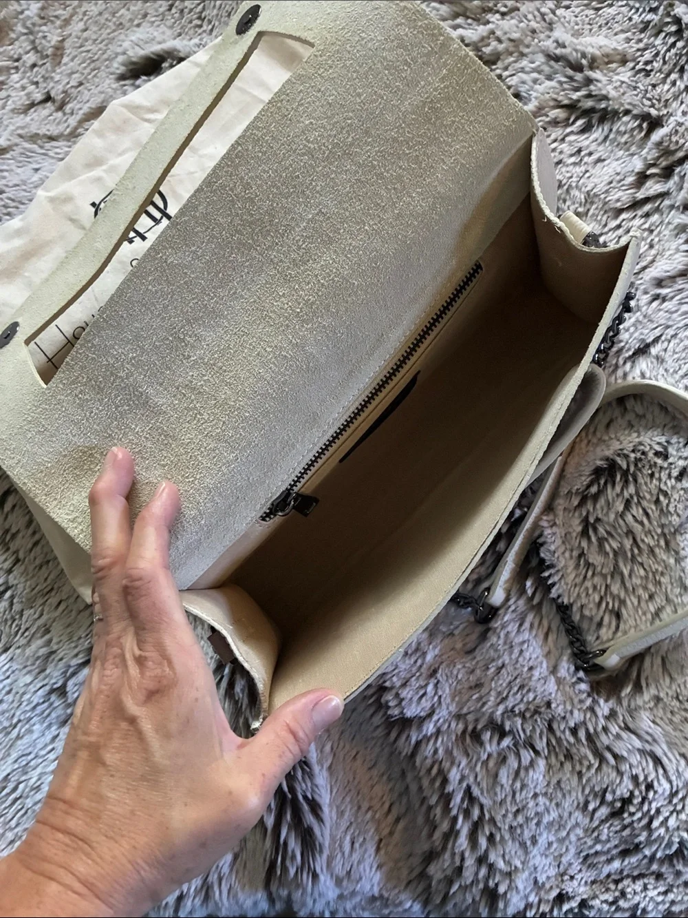 House of Harlow 1960 Cream Leather Studded Wristlet Clutch